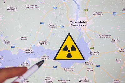 Radiation sign over Ukrainian map, Nuclear powers station in Ukraine